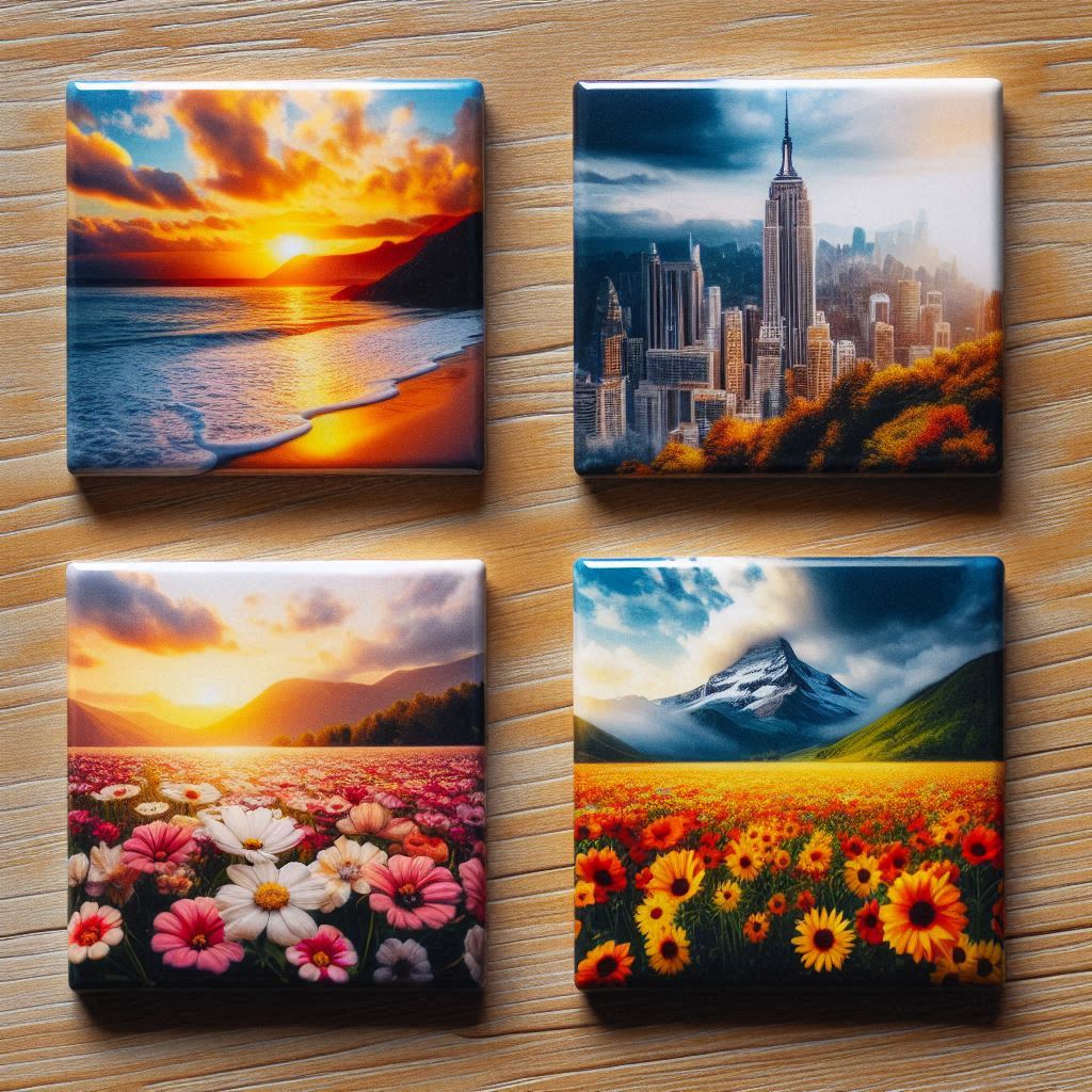 Set of 4 - Square Photo Magnets 2 x 2 inch