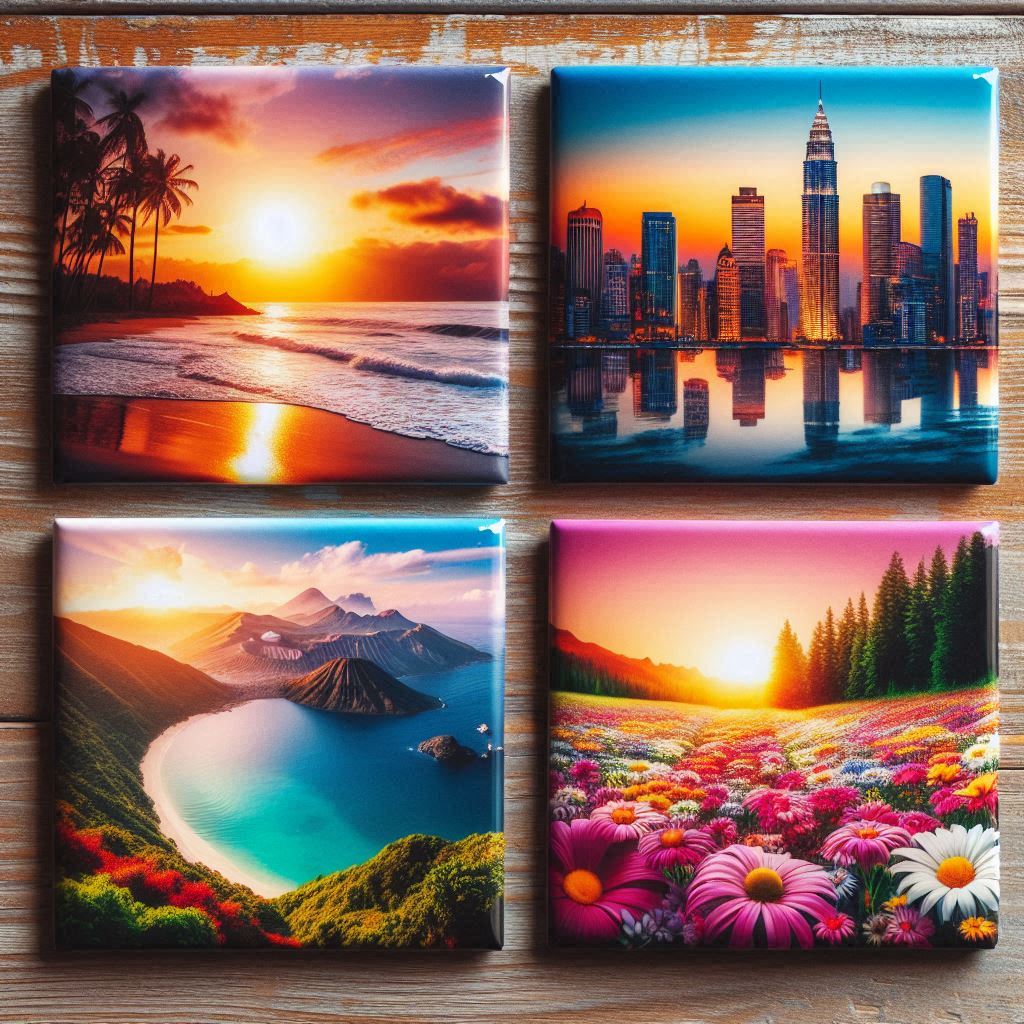 Set of 4 - Square Photo Magnets 2 x 2 inch